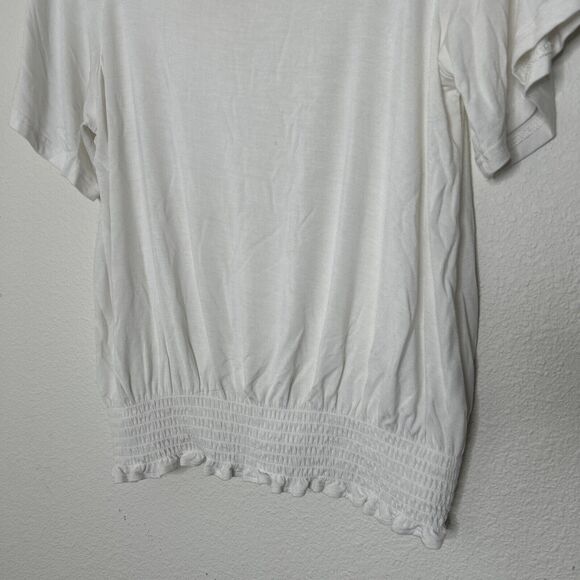 Jessica Simpson Women's Stefan Lace Shoulder Hugger Smock Hem Top Gardenia Sz M - Picture 3 of 7